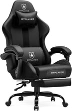 GTPLAYER Gaming Chair with Foot Rest & Pocket Spring Cushion, Ergonomic High Back Computer Chair with Headrest & 360°-Swivel Seat for Home Office Desk, PU Leather, Black