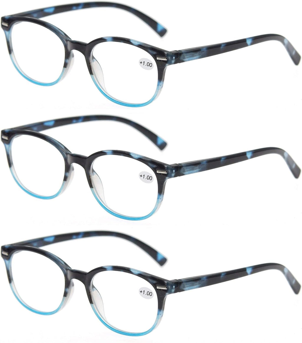 MODFANS Reading Glasses 1.25 Women 3 Pack Spring Hinge Fashion Round Stylish for Reading with Pouch