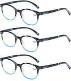 MODFANS Reading Glasses 1.25 Women 3 Pack Spring Hinge Fashion Round Stylish for Reading with Pouch