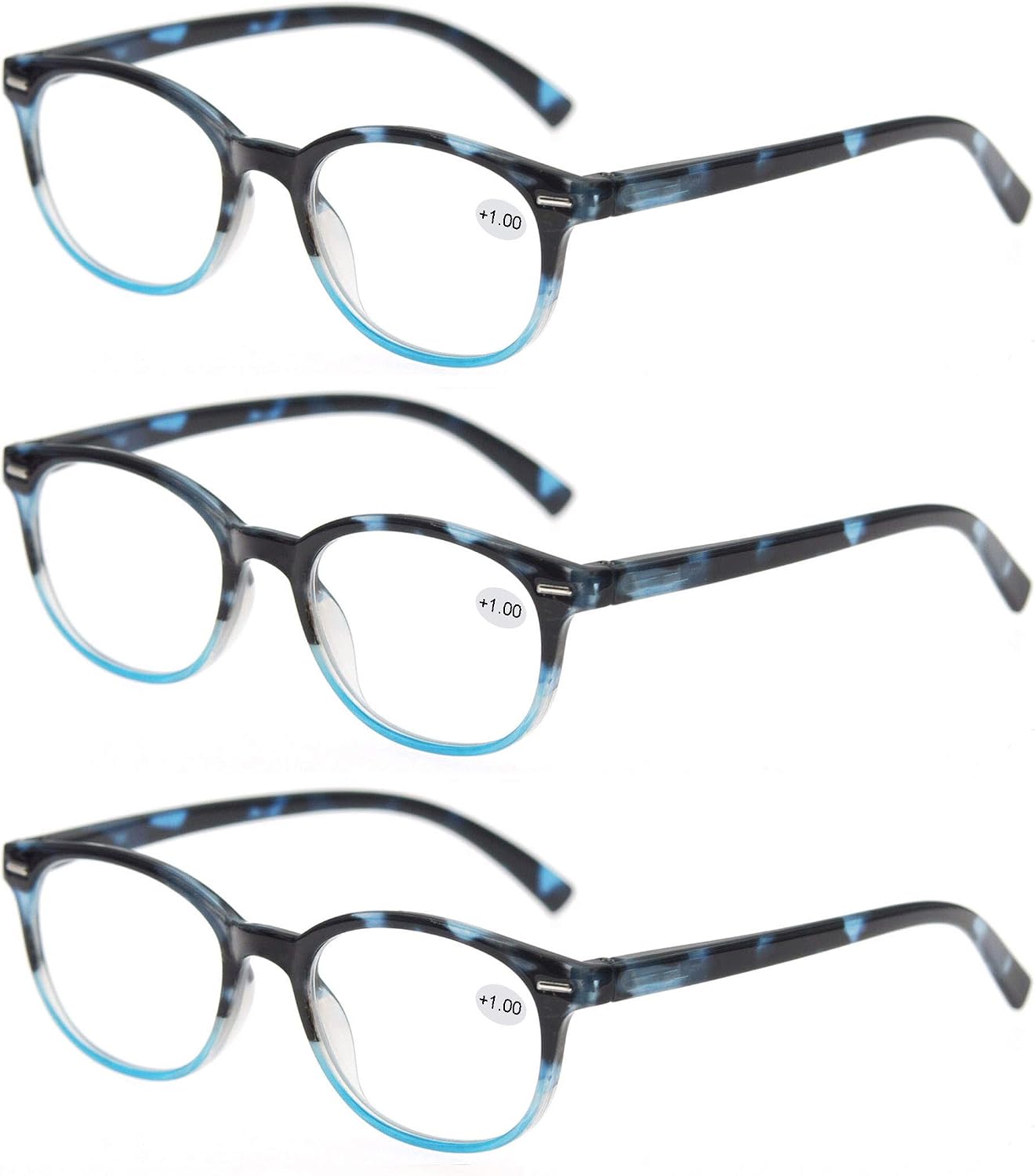 MODFANS Reading Glasses 1.25 Women 3 Pack Spring Hinge Fashion Round Stylish for Reading with Pouch