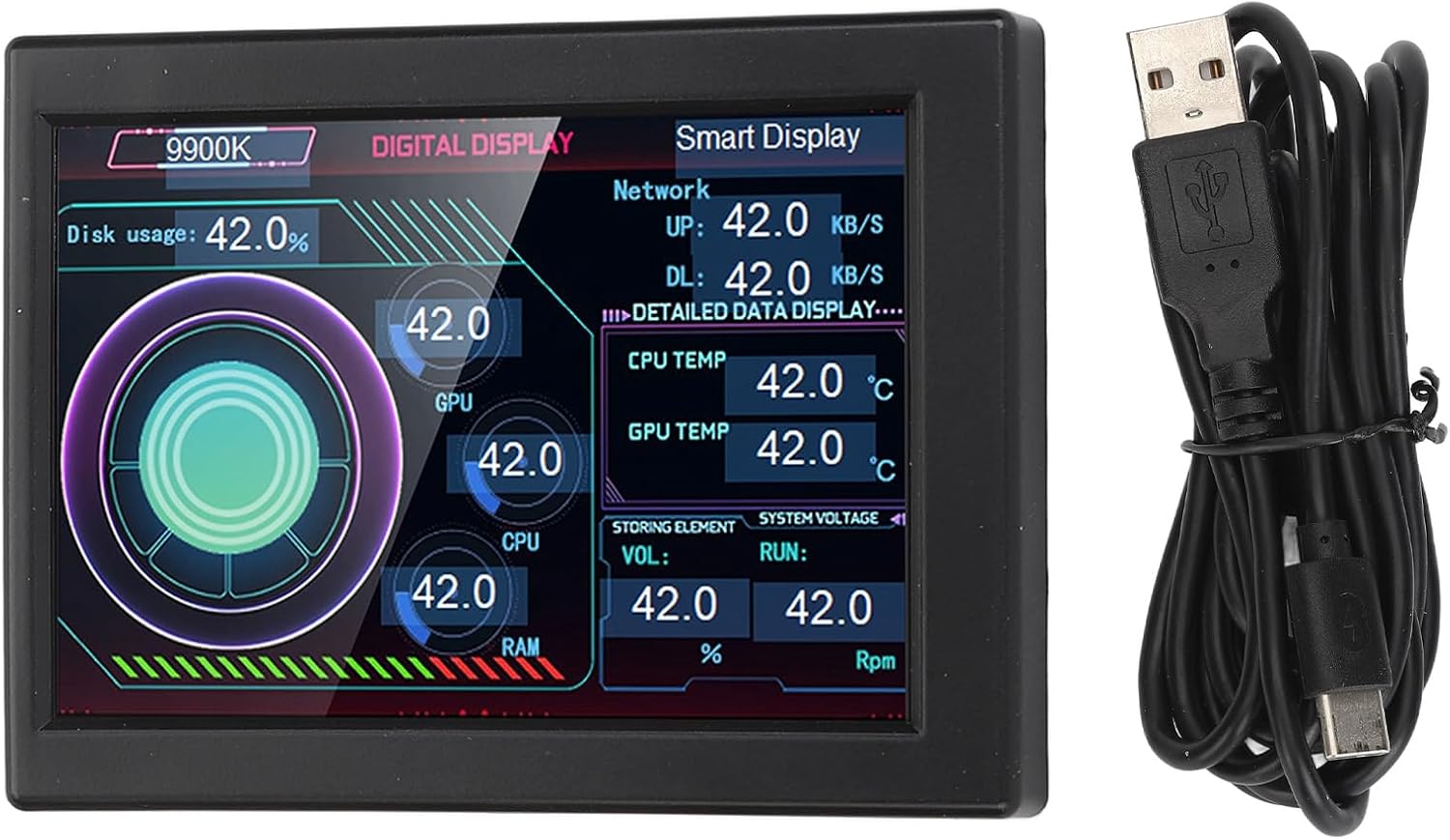3.5 Inch Computer Temp Monitor, PC Sensor Panel Display DIY Type C IPS USB PC Temperature Display with Stand