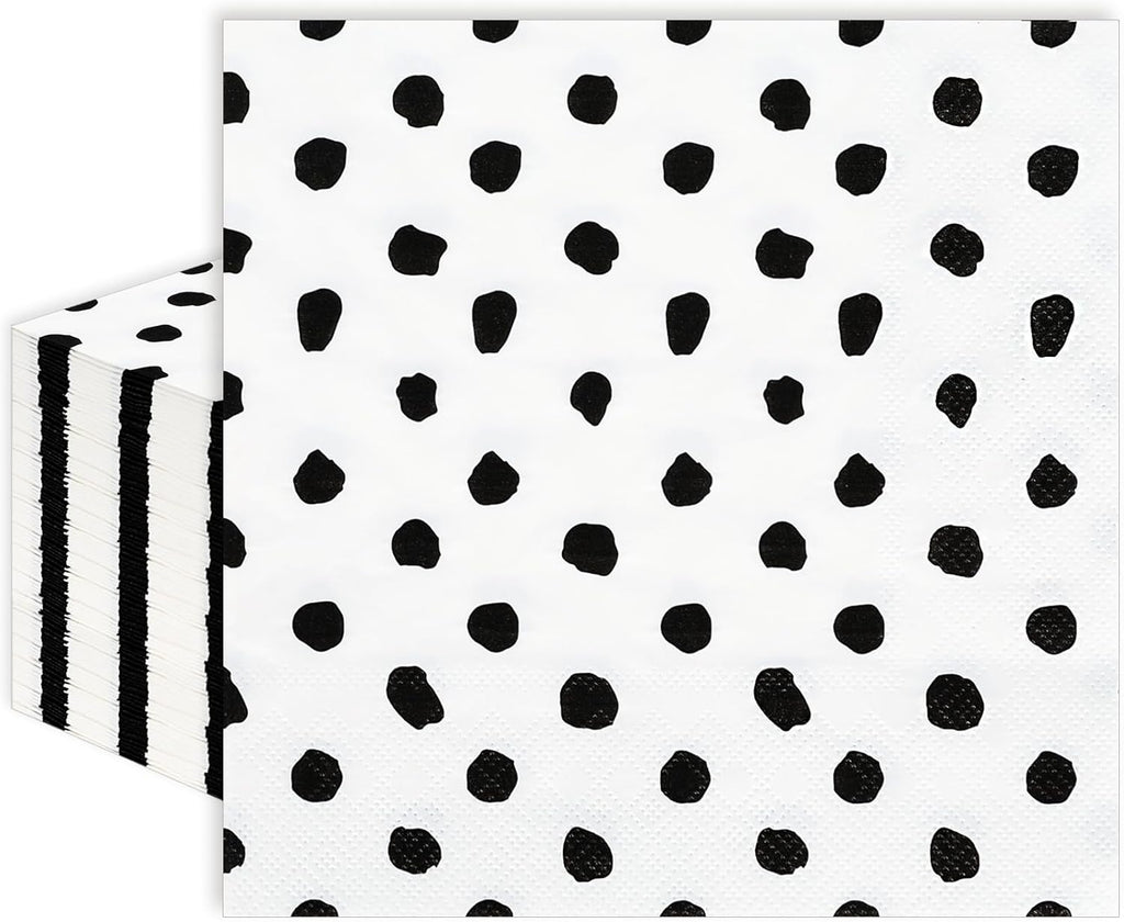 Whaline 100Pcs Black and White Napkins Black Dots Paper Napkin 3ply Polka Dots Disposable Luncheon Napkin Dessert Dinner Hand Napkin for Wedding Baby Shower Birthday Party Decorations, 6.5 x 6.5 Inch