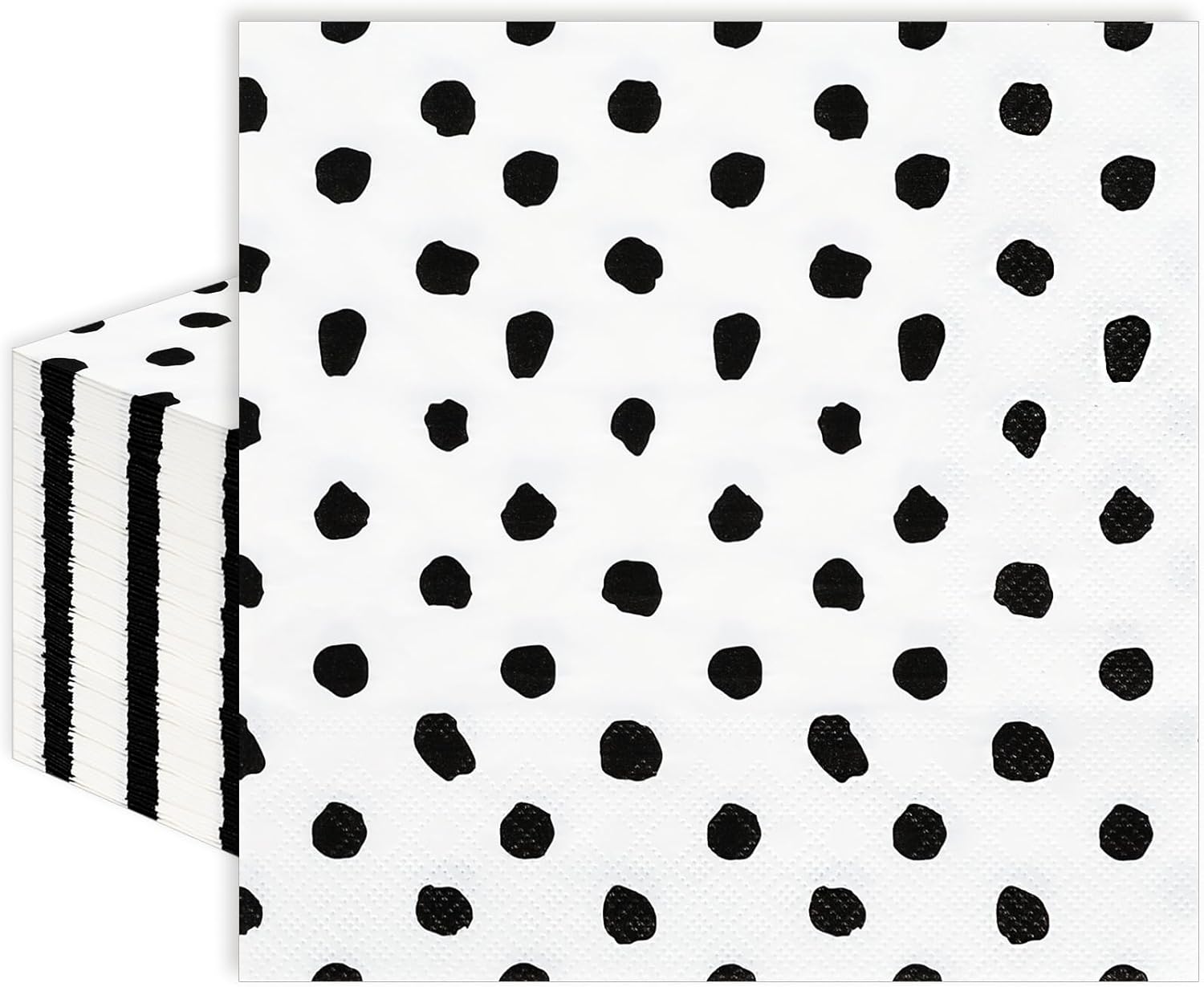 Whaline 100Pcs Black and White Napkins Black Dots Paper Napkin 3ply Polka Dots Disposable Luncheon Napkin Dessert Dinner Hand Napkin for Wedding Baby Shower Birthday Party Decorations, 6.5 x 6.5 Inch