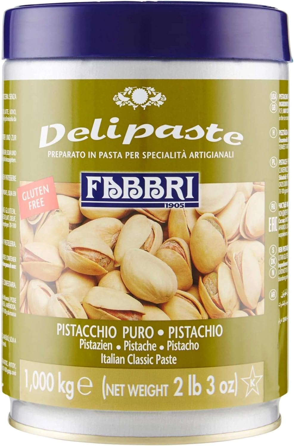 Fabbri Delipaste Pure Pistachio, Flavoring Compound for Gelato, Ice Cream, Soft Serve, Pastry and Confectionary - 1 Tin of 2.2 lb