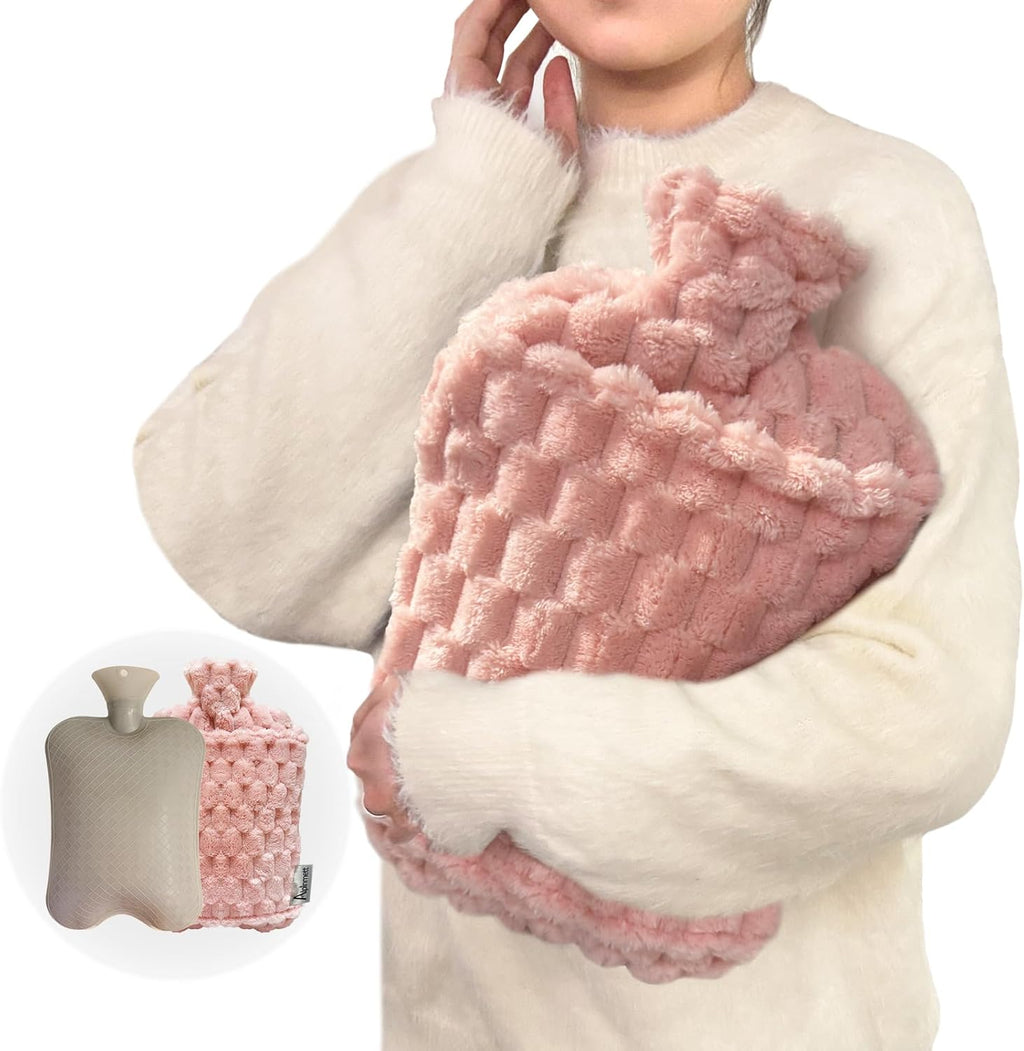 3L Extra Large Hot Water Bottle with Soft Plush Cover & Hand Pocket, Hot Cold Therapy Pack for Pain Relief, Long Lasting Warmth for Bed & Feet Pink
