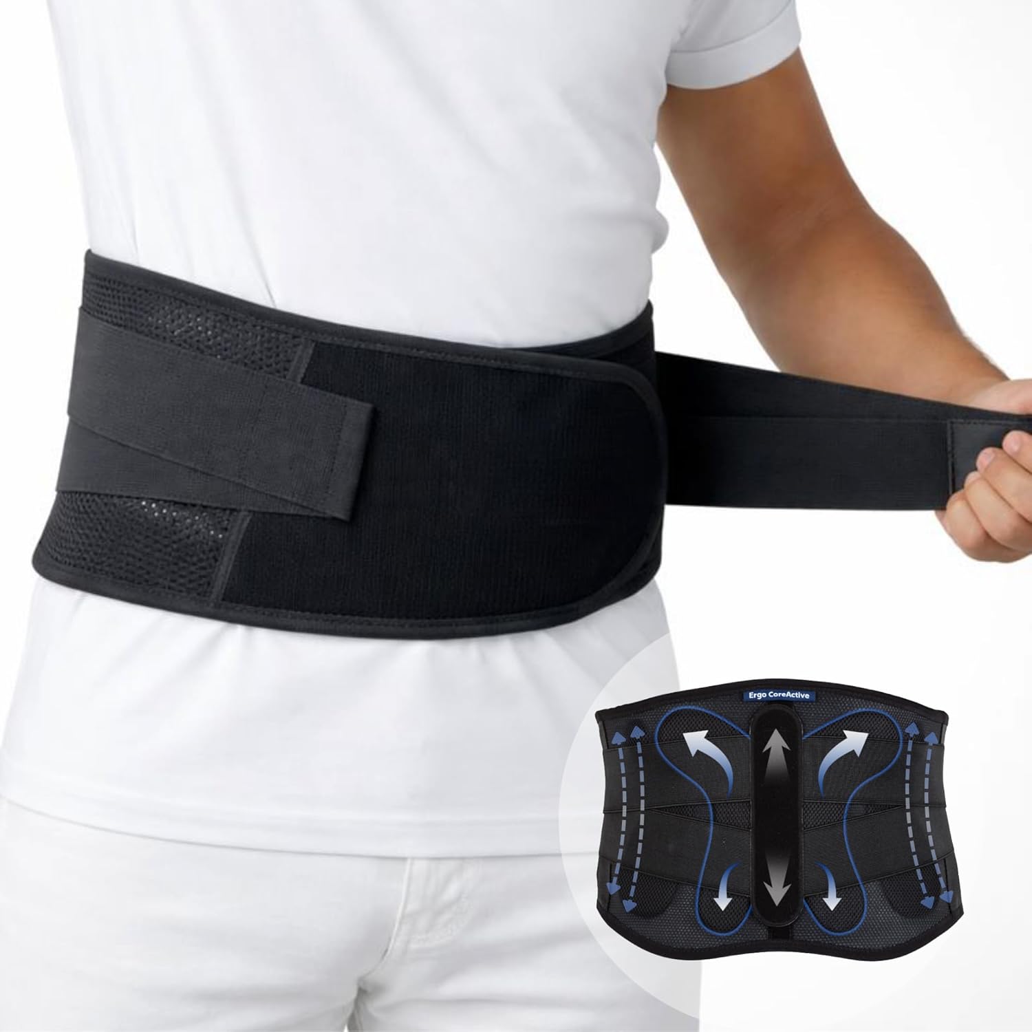 Strong Self-Heating Fit Lower Back Brace – Advanced Composite Fiber Support Belt with X-Shaped Design, Strong Lumbar Support, Pain Relief for Men & Women, Medium