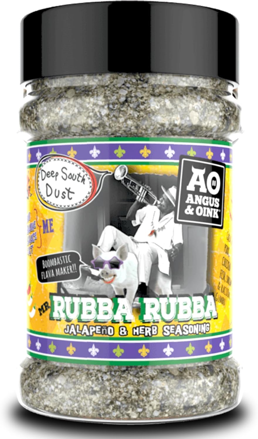 Angus & Oink | Rubba Rubba Jalapeno & Herb Seasoning | Authentic Creole and Cajun Flavours | Perfect for Shrimp, Pork, Fish, & Chicken | 200g
