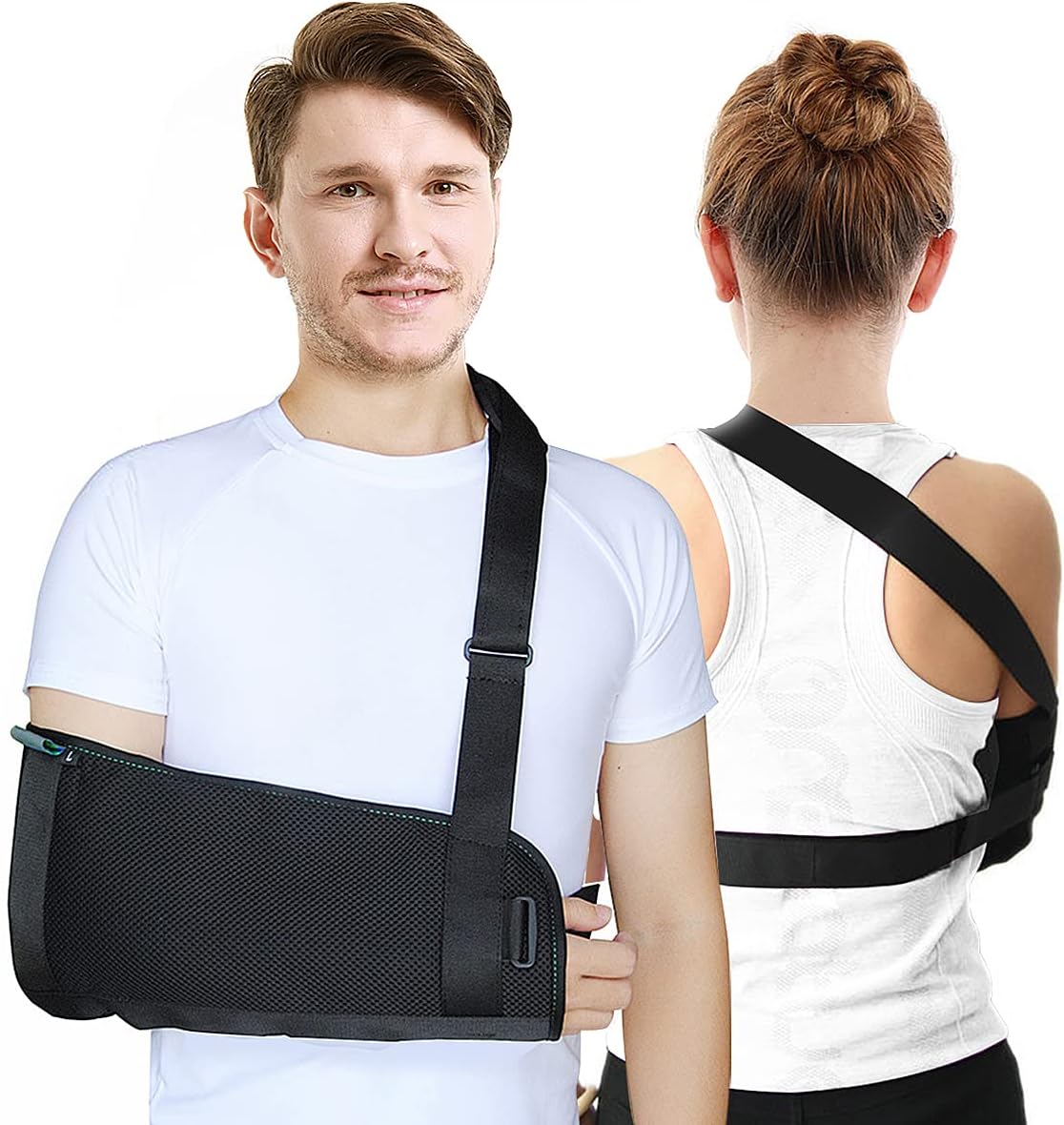 Arm Sling Shoulder immobilizer for Shoulder Injury with Back Belt Men & Women Shoulder Immobilizer Left and Right Arm Lightweight Rotator Cuff Arm Support for Elbow Wrist Injury -(Size M)
