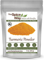 The Spice Way Turmeric Powder - (8 oz) powdered ground tumeric root (curcuma) - Great turmeric root fresh for curries, soups, teas, masala, and golden milk or tumeric powder for skin