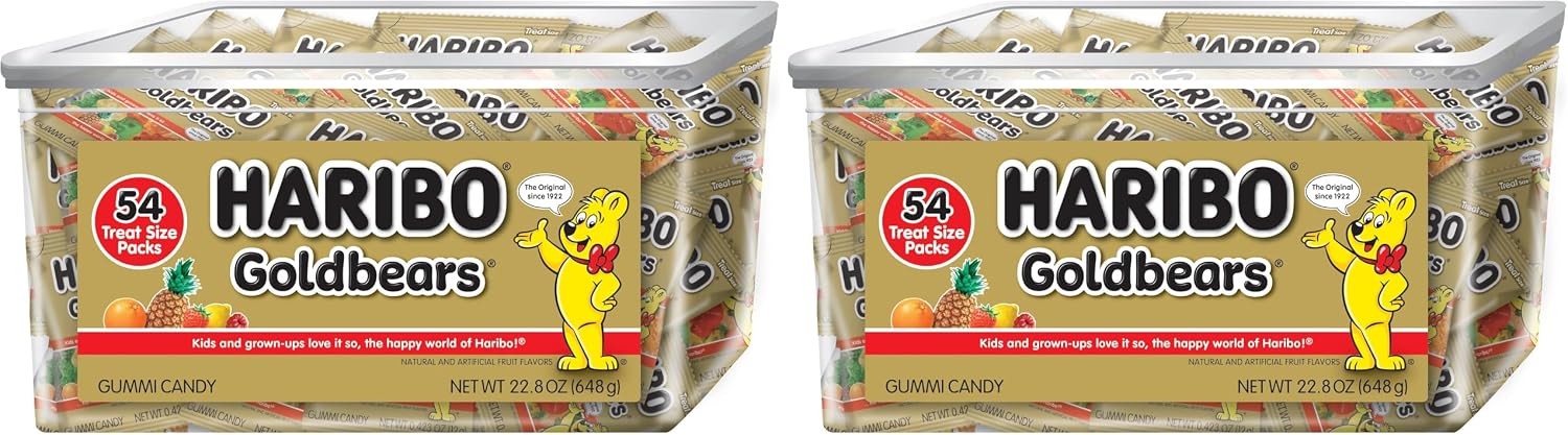 HARIBO Goldbears, Gummi Candy, 22.8 oz Tub (108 Packs) Assorted Flavors