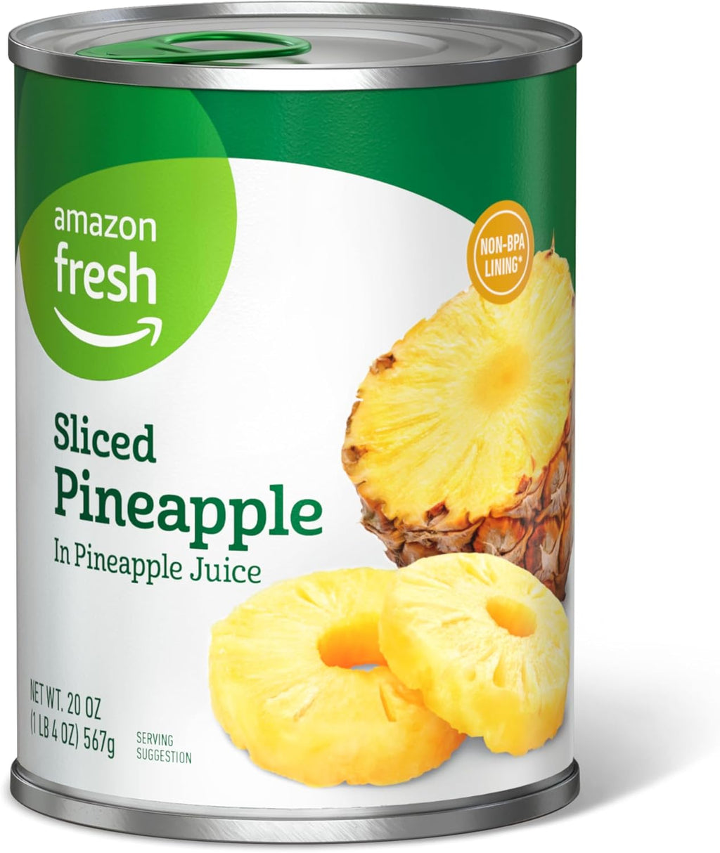 Amazon Fresh, Canned Sliced Pineapple In Pineapple Juice, 20 Oz (Previously Happy Belly, Packaging May Vary)