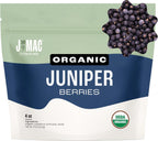 J MAC BOTANICALS, Organic Whole Juniper Berries, Certified Organic, juniper for herbal infusions, cooking and seasoning beef, pork, turkey brine, soups, syrups, cocktail bombs (4 oz)