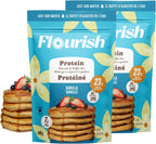 Flourish Protein Pancake & Waffle Mix, with Whey Protein & Flax Seed, No Added Sugar, High in Protein & Fiber - Just Add Water - Vanilla Flavour, 430g (2 Pack) - Made in Canada