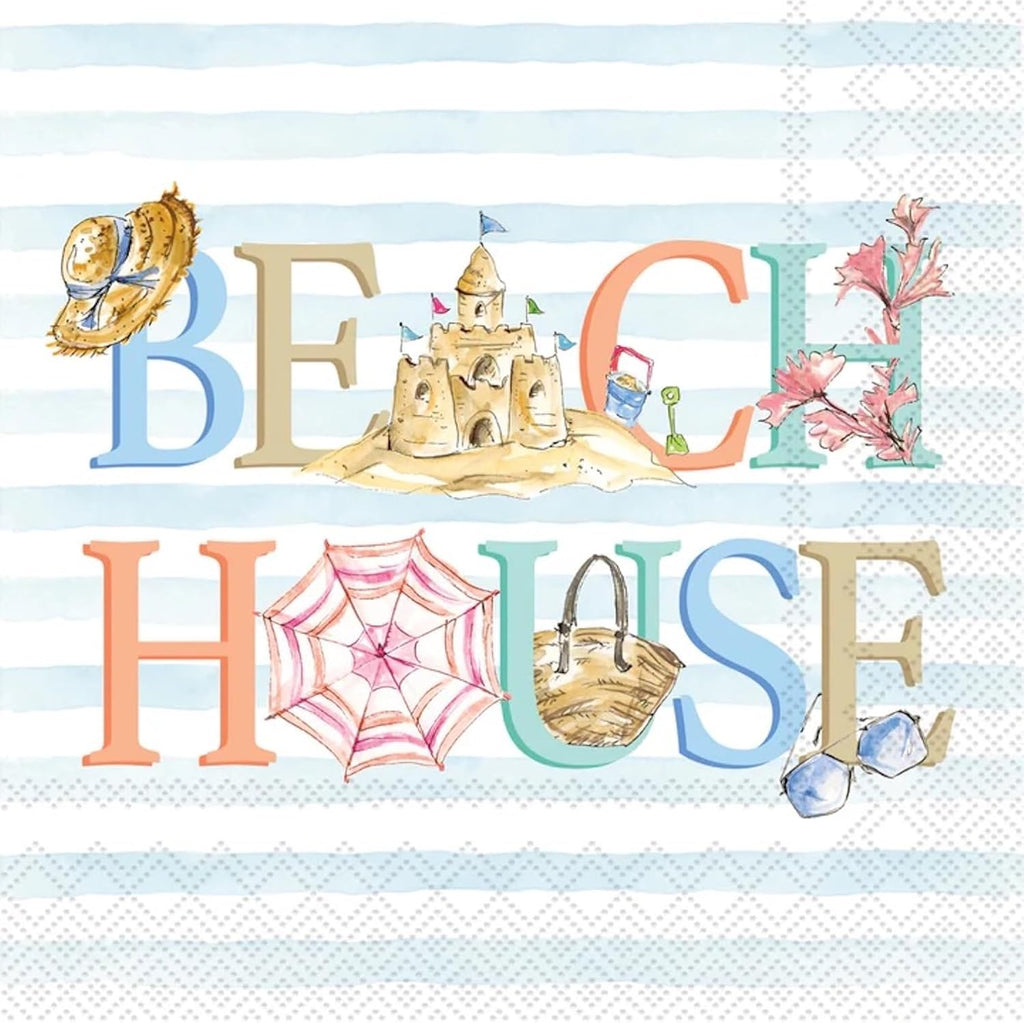 IHR Ideal Home Range Cocktail Napkins Disposable 3-Ply Paper Party Supplies, 5" x 5", Beach House, 20-Count