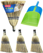 6Pack 12 Inch Handheld Broom Set, Heavy Duty Mini Corn Broom with Metal Hanging Hook, Natural Straw Whisk Broom for Quick Sweeping of Debris, Dust, Dirt in Car, Porch, Outdoor, Camping, Driveway