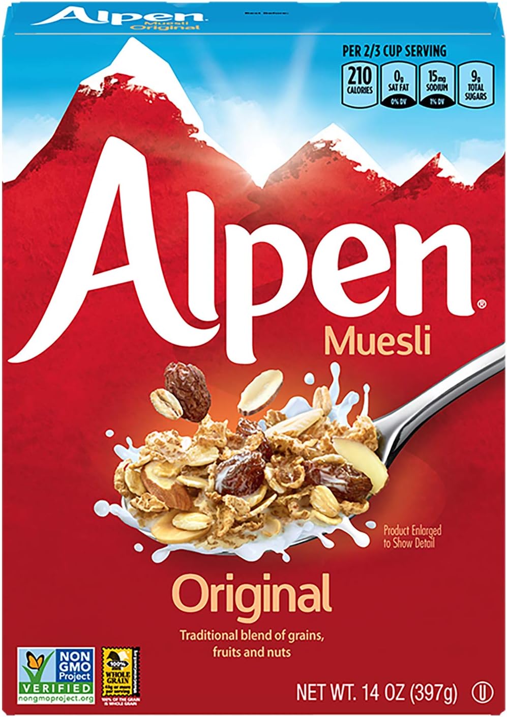 Alpen Original Muesli, Swiss Style Muesli Cereal, Whole Grain, Non-GMO Project Verified, Heart Healthy, Kosher, Vegan, 14 Oz Box