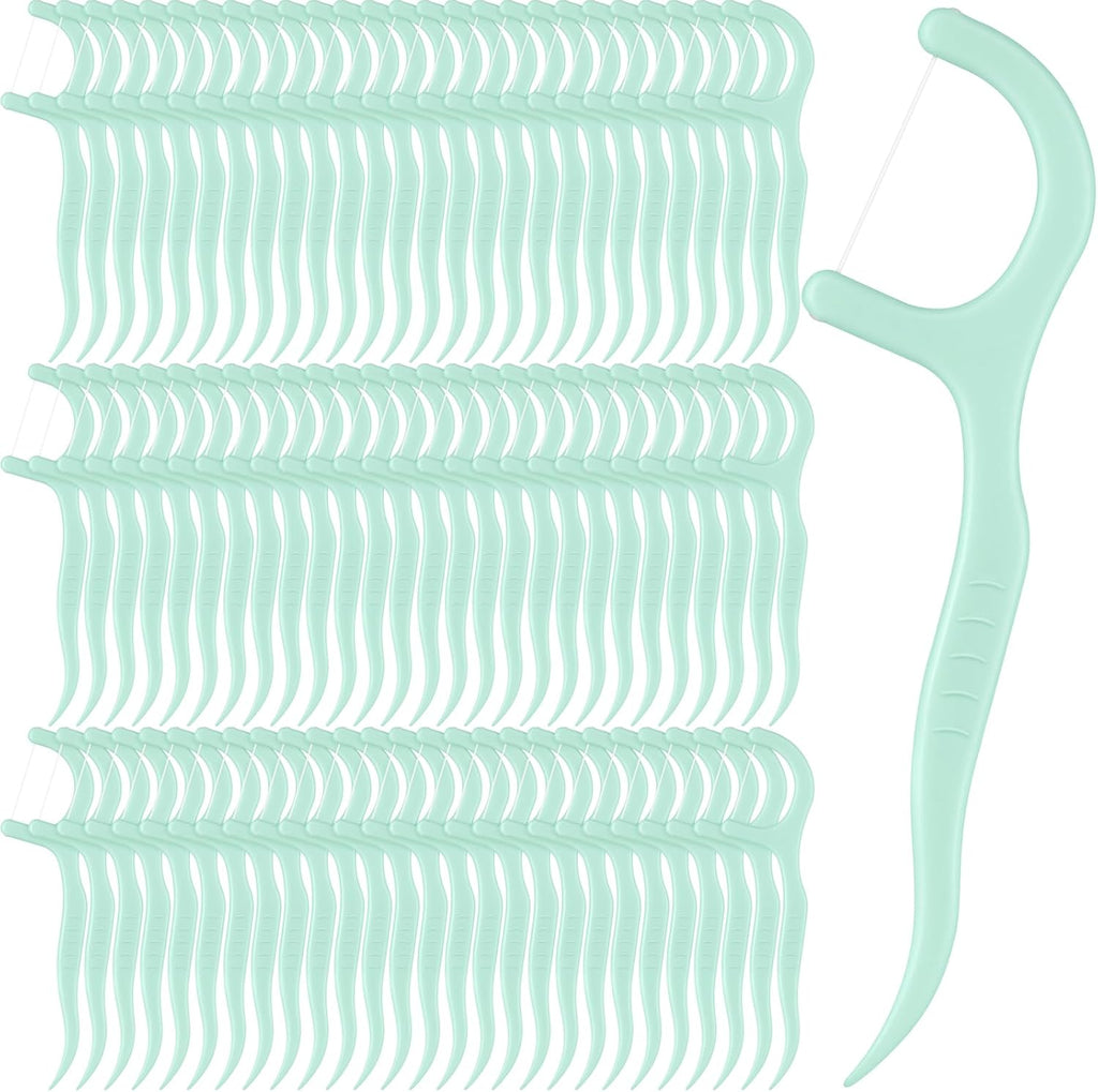 Baderke 200 Count Floss Picks Bulk Non Breakable Tooth Picks Flosser Dental Floss Sticks for Adults Teeth Cleaning Dental Flossers for Family Pack Travel (Light Green)