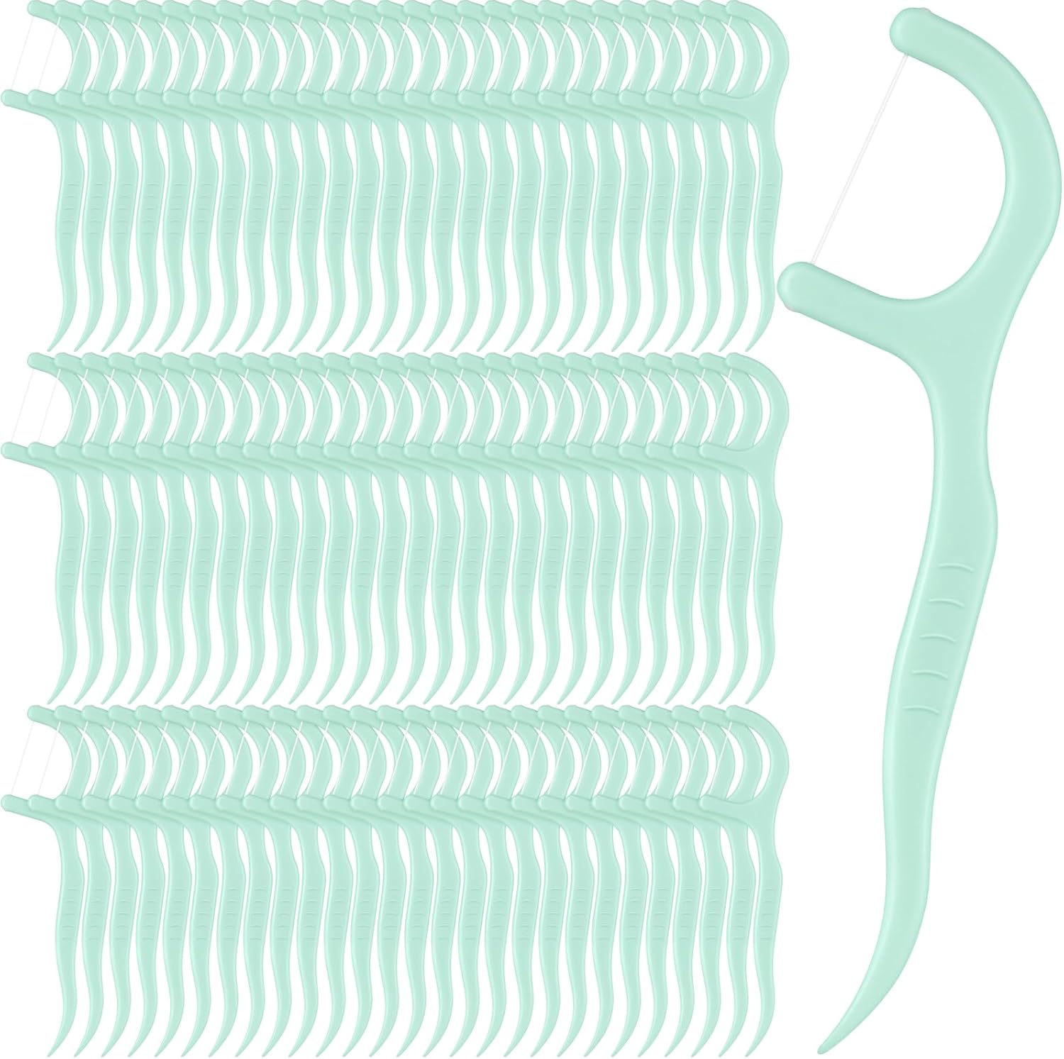 Baderke 200 Count Floss Picks Bulk Non Breakable Tooth Picks Flosser Dental Floss Sticks for Adults Teeth Cleaning Dental Flossers for Family Pack Travel (Light Green)