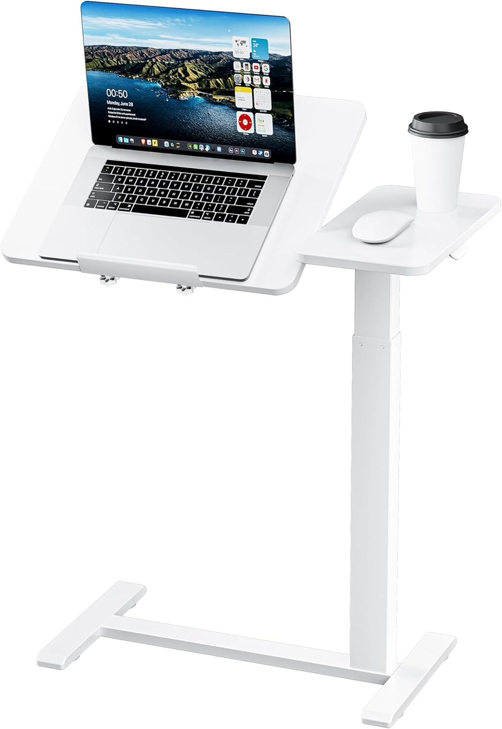 Ywin Medical Adjustable Tilt Overbed Bedside Table with Wheels, Swivel Portable Tray Table (27.6" W x 15.8" D), Small Standing Desk for Bedroom, Hospital, Couch, Office Use, White