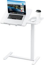 Ywin Medical Adjustable Tilt Overbed Bedside Table with Wheels, Swivel Portable Tray Table (27.6" W x 15.8" D), Small Standing Desk for Bedroom, Hospital, Couch, Office Use, White