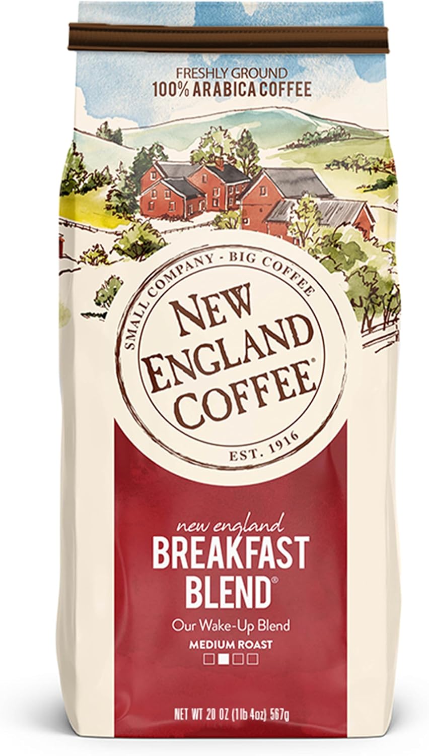 New England Coffee Breakfast Blend Medium Roast Ground Coffee, 20oz Bag (Pack of 1)