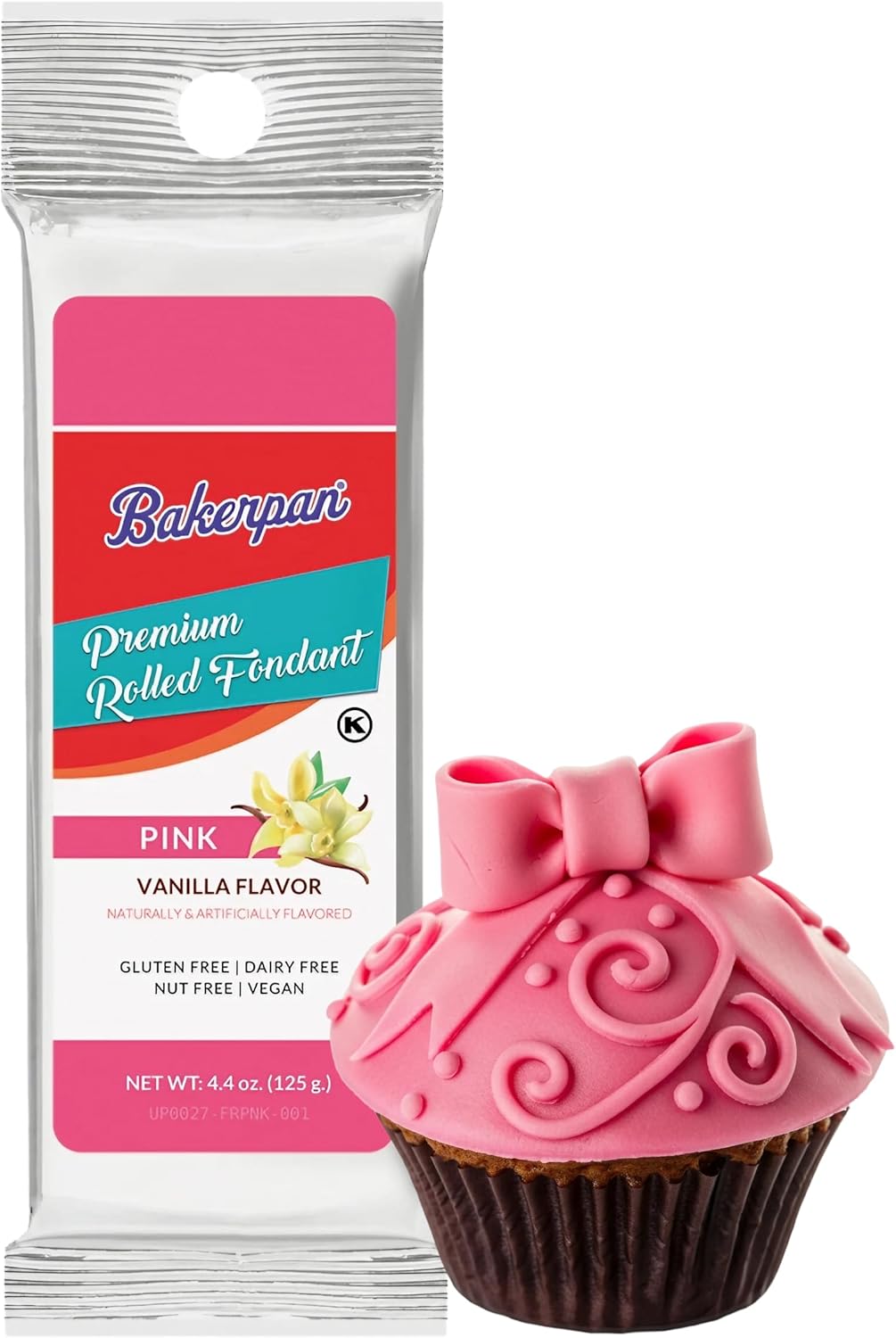 Bakerpan Premium Rolled Pink Fondant for Cake Decorating, Vanilla Flavor - 4.4 Ounces (Made in USA)