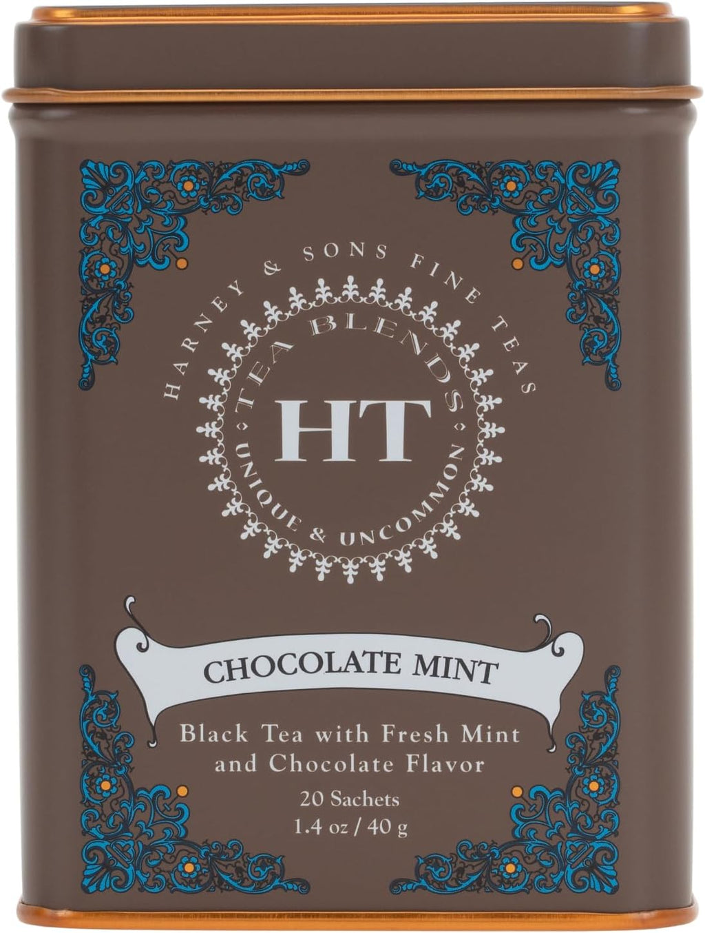 Harney and Sons Chocolate Mint, Flavored Black Tea - 20 Sachets per Tin