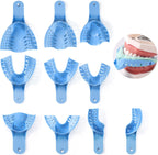 Annhua Dental Impression Trays Disposable 10 PCS, Perforated Impression Trays Set Plastic Teeth Holder for Dental Clinic, Lab Equipment, Dental Students - Blue