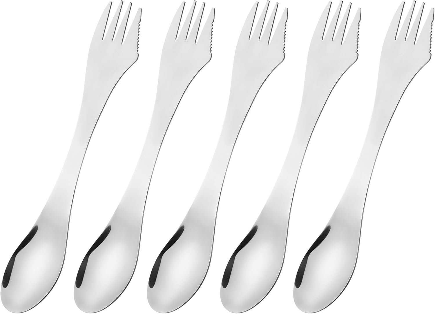 CM Cosmos 5 Pcs Stainless Steel Sporks 3-in-1 Fork Knife Spoon Utensils Set for Camping Hiking Traveling