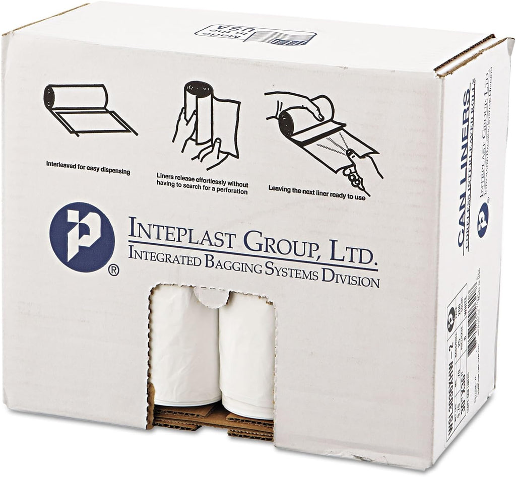 Inteplast Trash Can Liners, Extra Heavy Duty - Star-Sealed Bottom, 0.8 mil - White, 30 gal Capacity, 30 in x 36 in