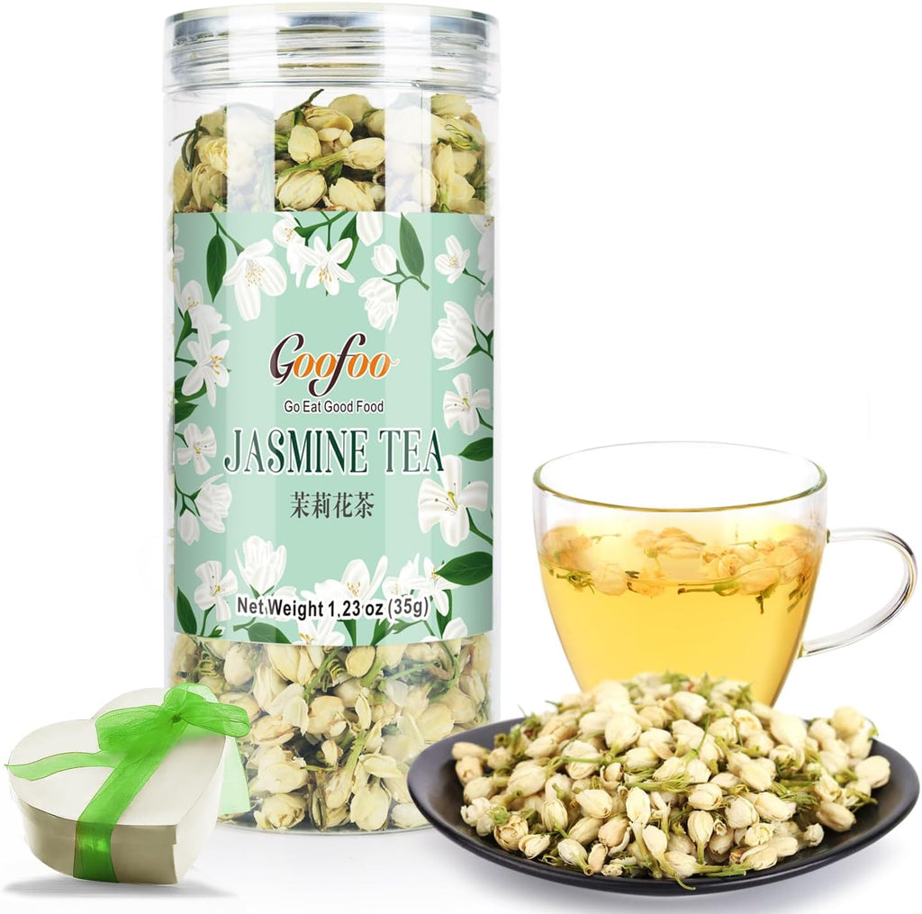 Goofoo Dried Jasmine Flower Buds Petals Decaffeinated Floral Chinese National Tea 100% Natural Pure NonToxic, Ideal for Gift, 1.2 oz