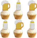 18pcs Gold Glitter Feeding Bottle Beer Dessert Cupcake Topper Pick for Baby Shower Beer Theme Decor Supplies Men Happy Birthday Decorations