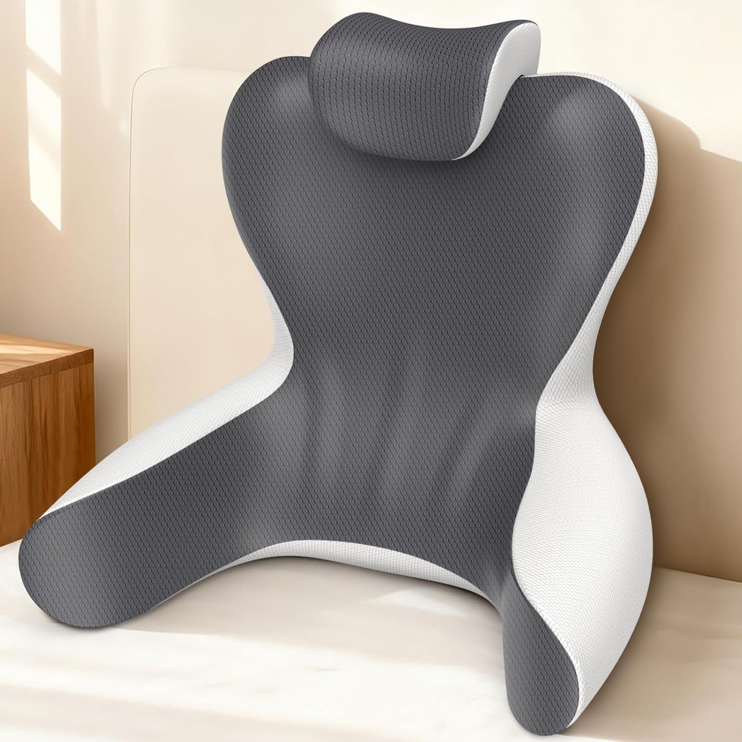 Reading Pillow for Sitting in Bed, 22”H Back Pillow for Sitting Up,Lumbar Rest & Neck Support Bed Pillows,Backrest Bed Chair with Arms for Reclining,Gaming,Resting,Watching TV in Couch or Floor