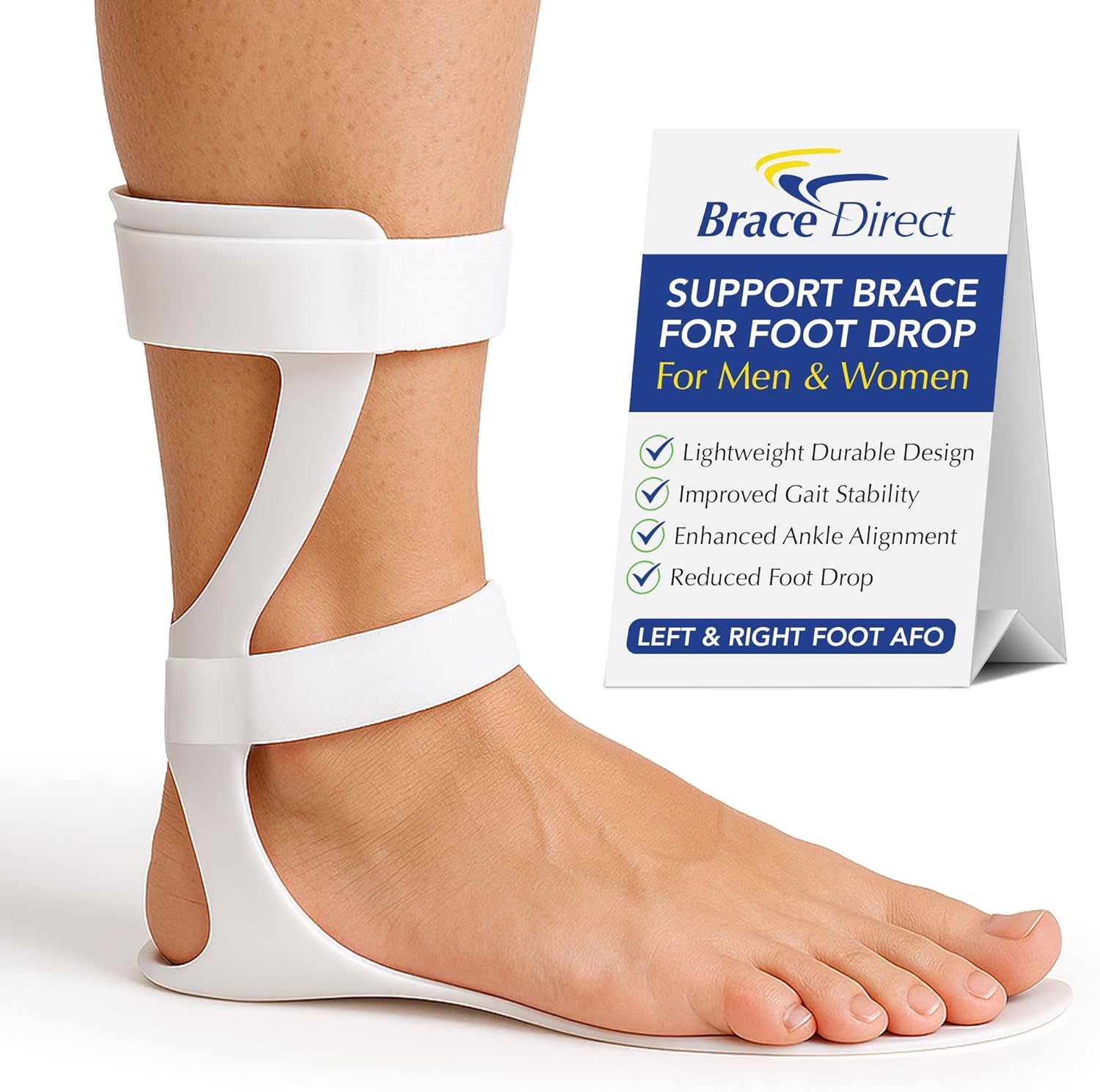 Brace Direct Semi-Rigid Leaf Spring AFO for Foot Drop - Lightweight Posterior Ankle-Foot Orthosis - Trimmable Fit (Women’s Left)