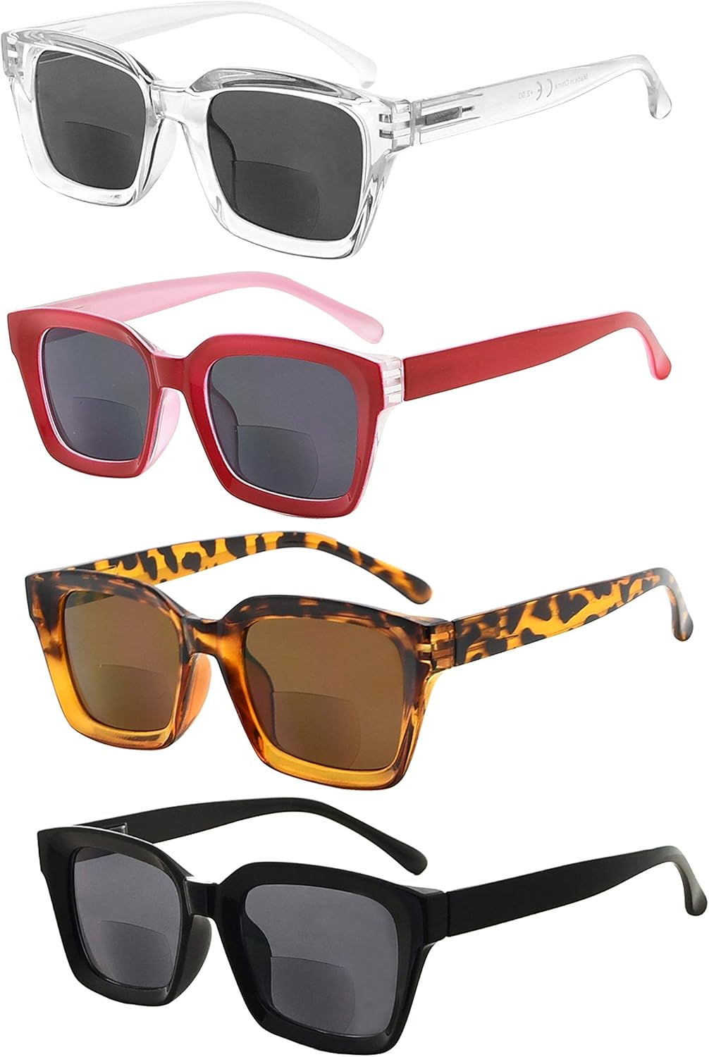 Eyekepper 4-packing Bifocal Sunglasses for Women Reading under the Sun Stylish Bifocal Readers Tinted Lens Oversize +1.50
