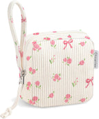Small Makeup Bag | Discreet Period Bag Pad Pouch for Purse| Sanitary Napkin Storage & Tampon Holder for Travel(Flower bow beige)