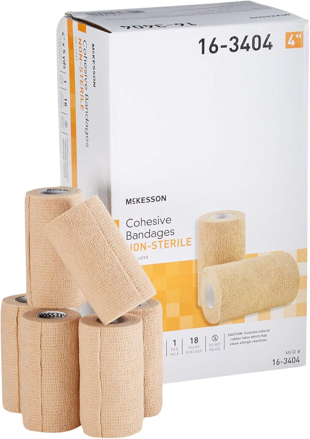 McKesson Elastic Cohesive Bandages, Beige, Non-Sterile, 4 in x 5 yds, 1 Count, 18 Packs, 18 Total
