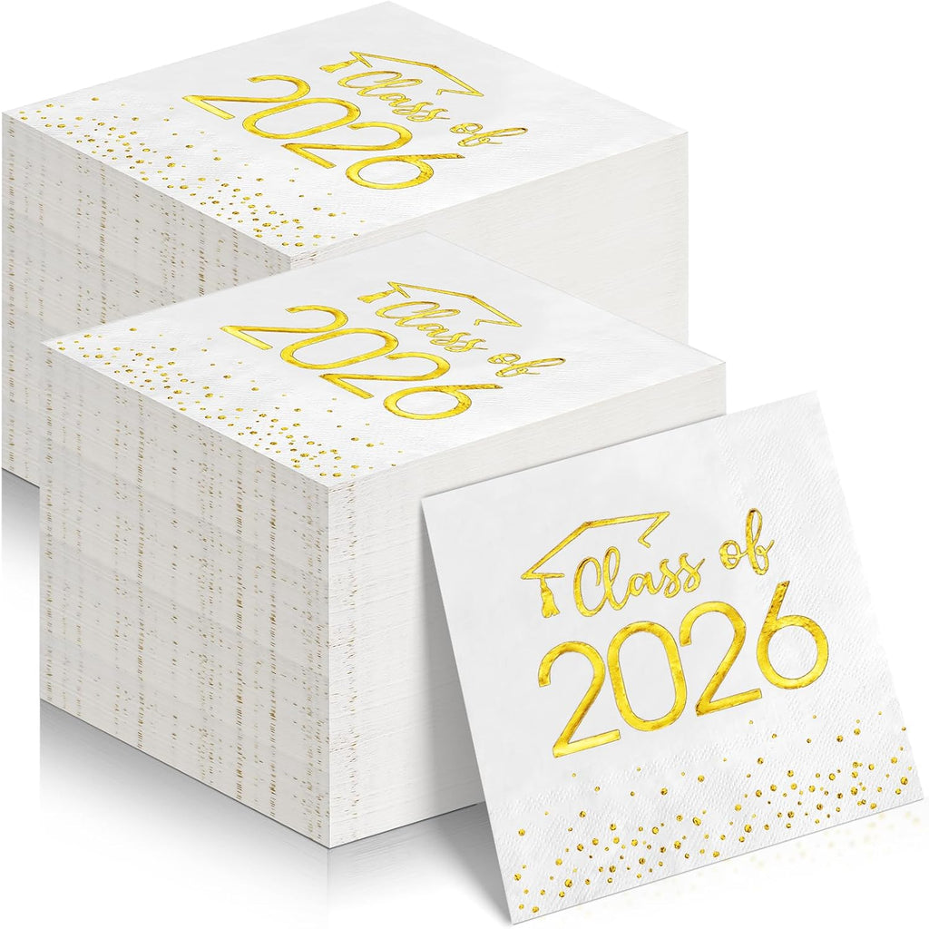 200Pcs Class of 2025 Graduation Napkins, Disposable Congrats Grad Paper Napkins Square Foil Dot Hand Towels for 2025 High School University College Graduation Party Decorations (Gold)