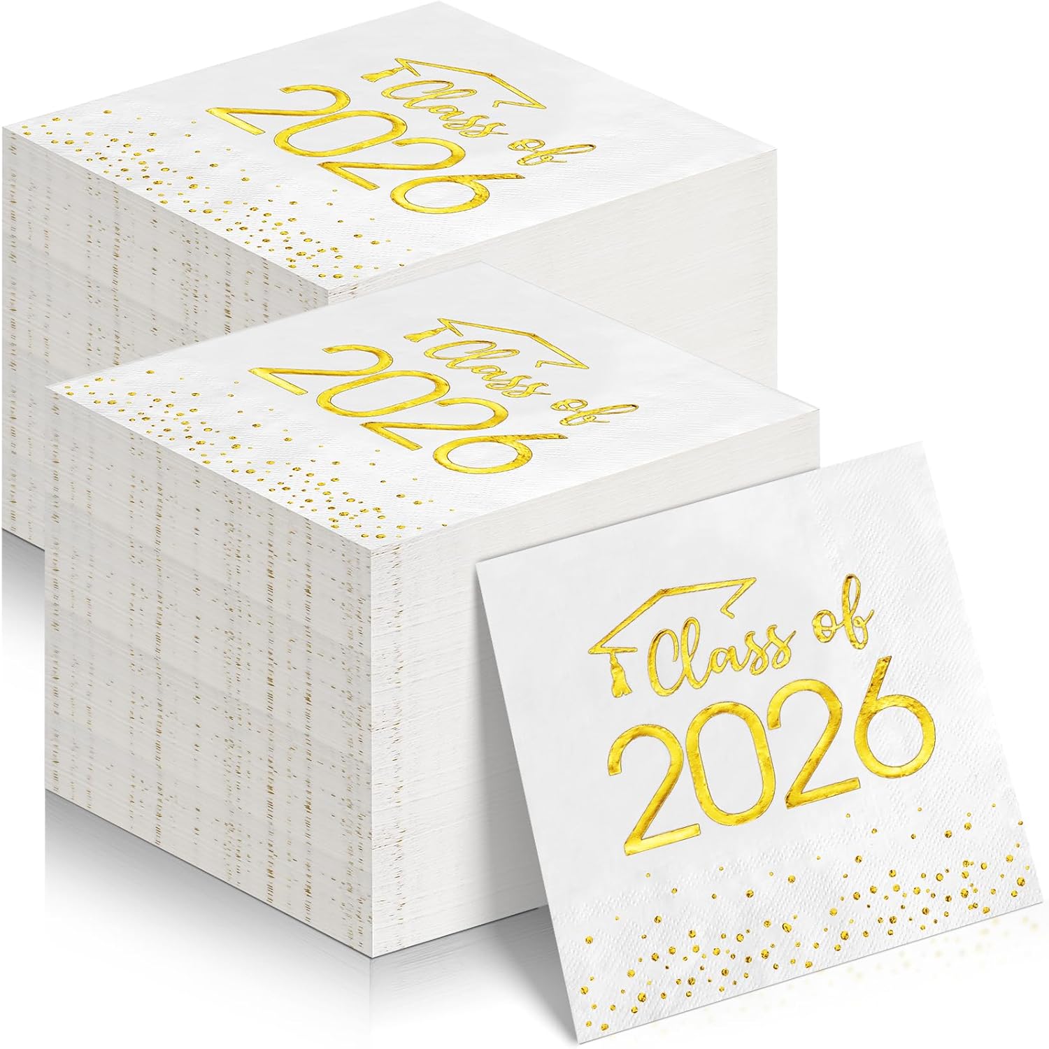 200Pcs Class of 2025 Graduation Napkins, Disposable Congrats Grad Paper Napkins Square Foil Dot Hand Towels for 2025 High School University College Graduation Party Decorations (Gold)