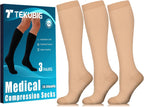 3 Pairs Medical Women Men Compression Socks Knee High 20-30 mmhg Graduated Stocking Support Hose Cute for Running Travel