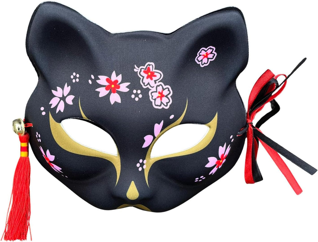 YangYong Kitsune Fox Mask for Halloween Costume,Animal Cosplay Kabuki Half Face Cat Masks Masquerade Party