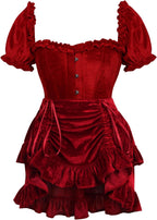 Daisy corsets Women's Daisy Corsets Top Drawer 2 Pc Dark Red Velvet Steel Boned Corset W/Sleeves & Skirt Set