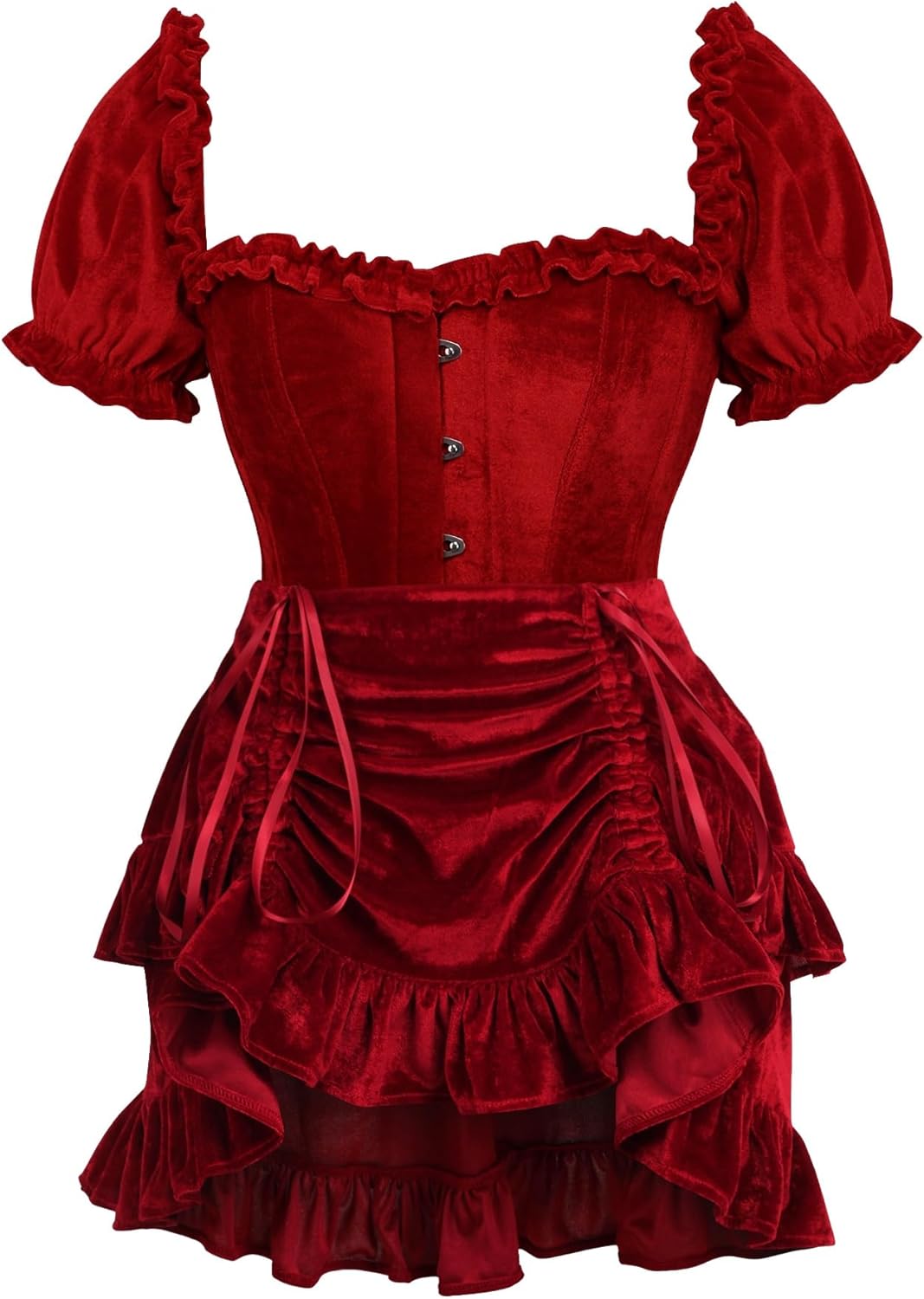 Daisy corsets Women's Daisy Corsets Top Drawer 2 Pc Dark Red Velvet Steel Boned Corset W/Sleeves & Skirt Set