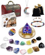 Crystals and Healing Stones Set - Chakra Crystals Gift for Women, Thumb Worry Stones, Chakra Bracelets, 7 Chakra Stones Set, Orgone Pyramid for Positive Energy Balance, Birthday Gifts for Women