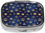 Purse Pill Container Slim Vitamin Organizer Credit-Card Sized Women’s Daily Essential, Purple Blue Gold Royal Crown