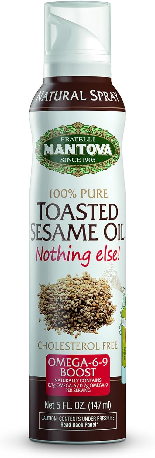Mantova Toasted Sesame Oil Spray, 5 fl. oz. (Pack of 1), Product of Italy, All-Natural, Heart-Healthy Toasted Sesame Seed Oil, Ideal for Poke, Fried Rice, and Other Asian Dishes, Vegan-Friendly