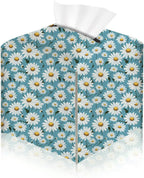 Tissue Box Cover, Tissue Box Holder, Square PU Leather Aesthetic Daisy Desk Decor for Home, Office, Bedroom, Coffee Table, Car, Dresser, Bedside, Tissues Cube Boxes Holder Office Desk Accessories