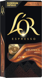 L'OR Espresso Capsules, 10 Count Colombia, Single-Serve Aluminum Coffee Capsules Compatible with the L'OR BARISTA System & *Nespresso Original Machines, 10 Count (Pack of 1)