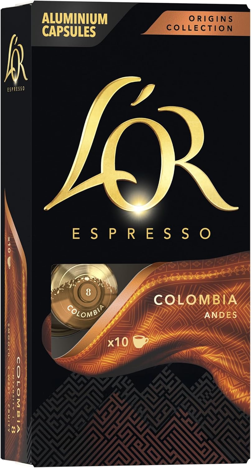 L'OR Espresso Capsules, 10 Count Colombia, Single-Serve Aluminum Coffee Capsules Compatible with the L'OR BARISTA System & *Nespresso Original Machines, 10 Count (Pack of 1)