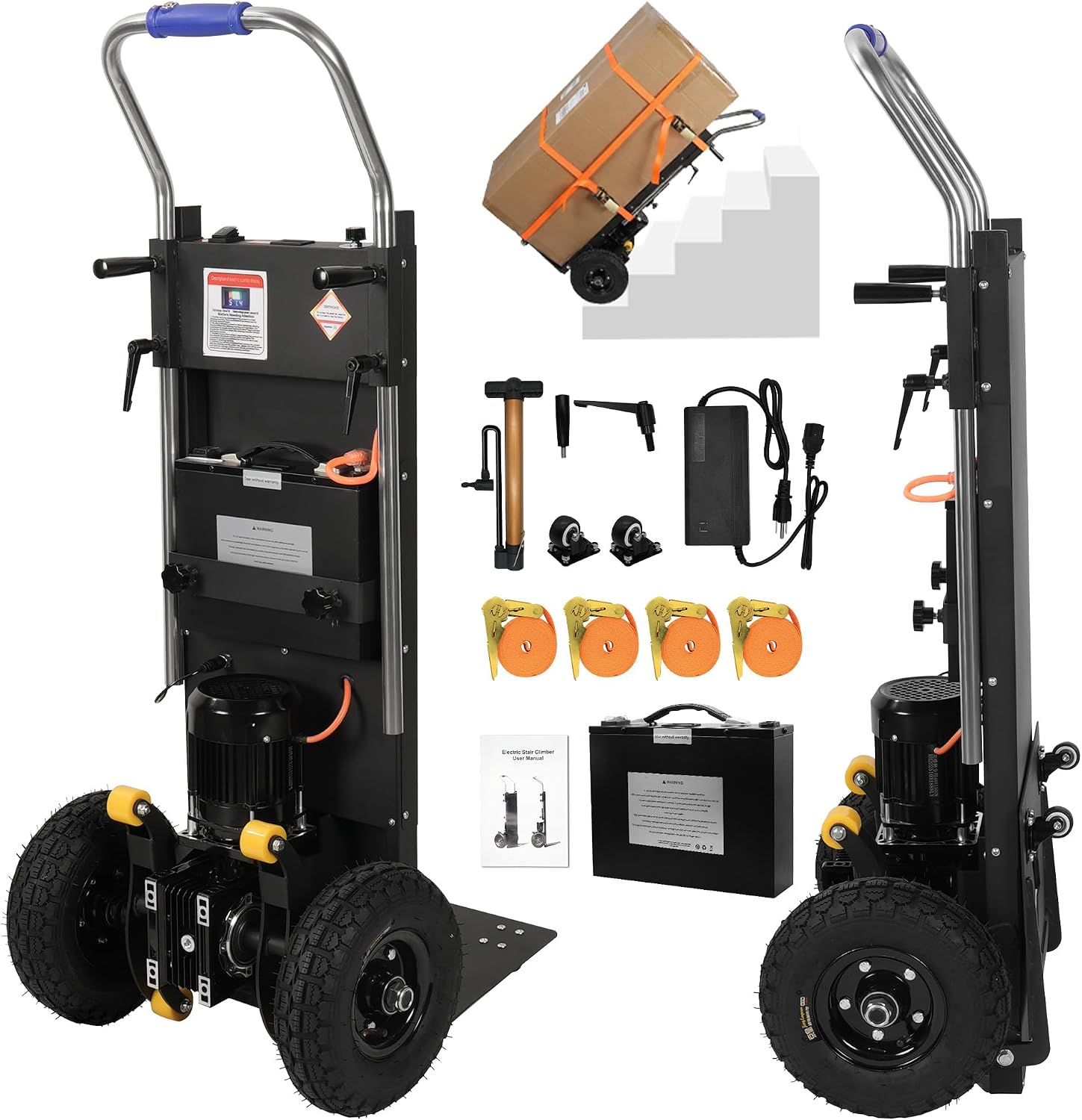 Electric Stair Climbing Dolly 1500W Heavy Duty Powered Stair Climber Hand Truck with 10" Anti-Slip Tires, Powered Stair Climbing Cart for Appliances, Furniture & Warehouse Moving (900 lbs Capacity)